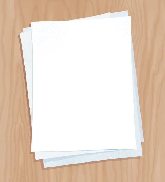Top view illustration of white paper sheets Top view vector illustration of white paper sheets on light wooden desk background. stack of papers stock illustrations