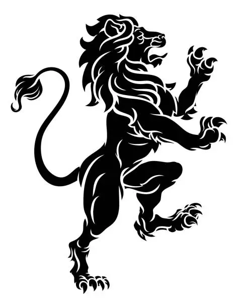 Vector illustration of Lion Standing Rampant Heraldic Crest Coat of Arms