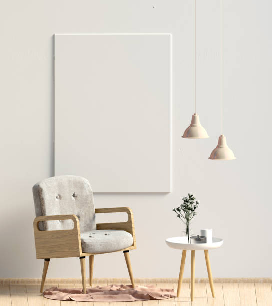 istock Modern  interior, Scandinavian style. 3D illustration. poster mock up 988479136