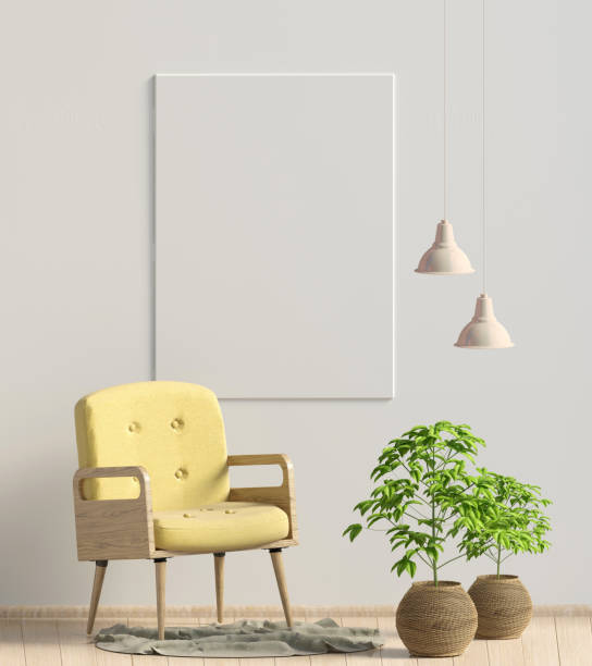 istock Modern  interior, Scandinavian style. 3D illustration. poster mock up 988479148