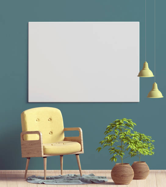 istock Modern interior with poster and chair. Poster mock up. 3d illustration. 988479294