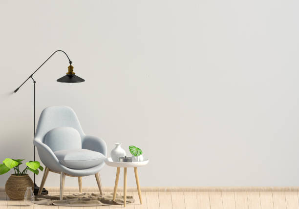 istock Modern interior with coffee table and chair. Wall mock up. 3d illustration. 988479350