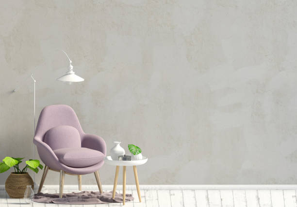 istock Modern interior with coffee table and chair. Wall mock up. 3d illustration. 988479484