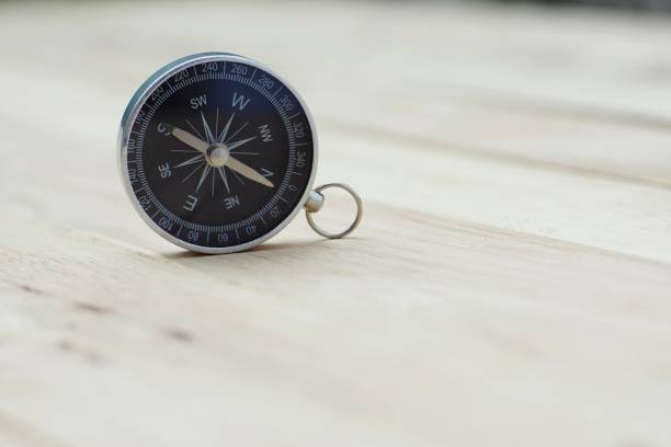 istock Compass on wooden table, journey concept, copy space 988480088
