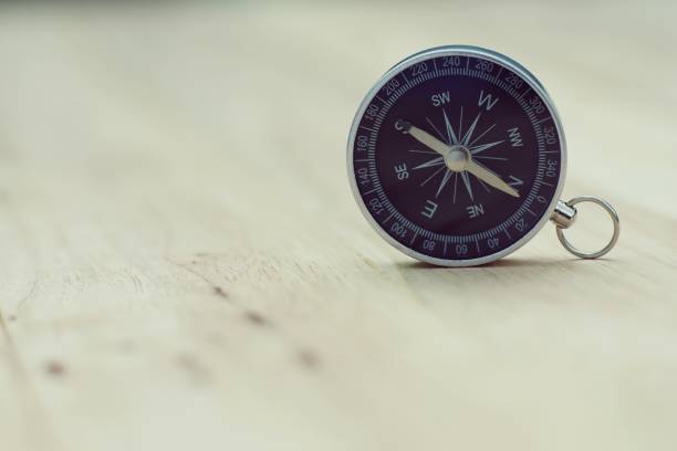 istock Compass on wooden table, journey concept, copy space 988480382