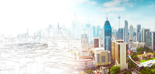 Sketch and real mix urban cityscape scene