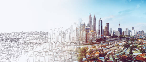 istock Sketch and real mix urban cityscape scene 988486022