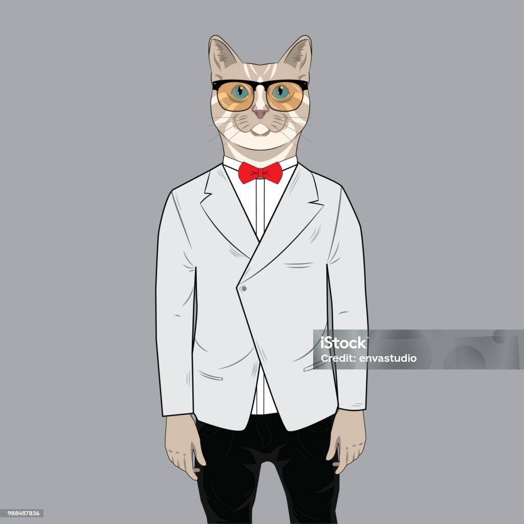 Chic Cat Charisma Wearing Coat Wearing Stock Illustration