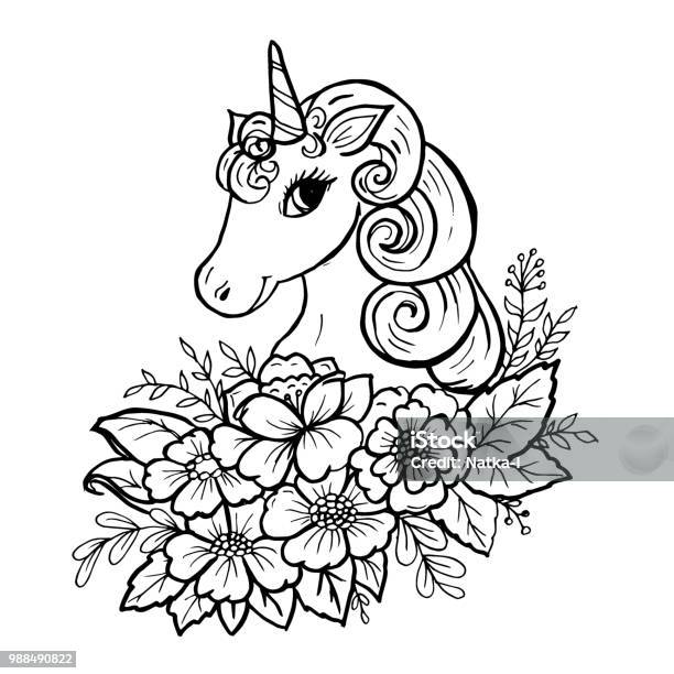 Doodle Cute Unicorn Head Stock Illustration - Download Image Now - Unicorn, Abstract, Animal