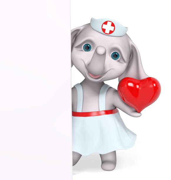 istock Nurse elephant holding red heart character 3d rendering 988500748