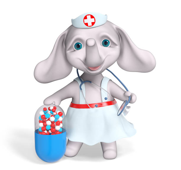 istock Character nurse elephant holding capsule and stethoscope, isolated 3d rendering 988500800
