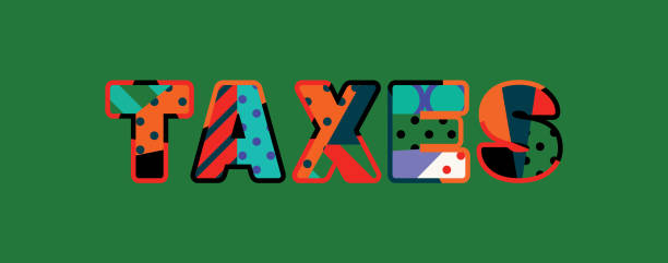 Taxes Concept Word Art Illustration The word TAXES concept written in colorful abstract typography. Vector EPS 10 available. tithe stock illustrations