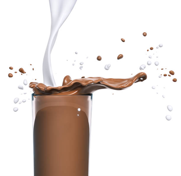 istock Chocolate splash in glass and milk, 3d rendering 988507916