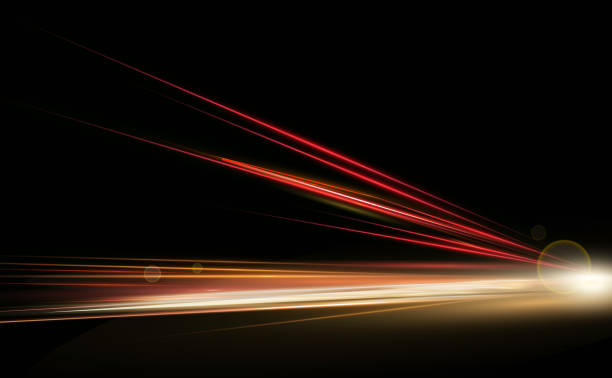 Vector illustration simulation of high speed lights at night traffic long exposure. Dynamic lights in one direction. Vector illustration simulation of high speed lights at night traffic long exposure. Dynamic lights in one direction dark city stock illustrations