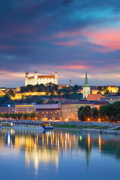 Bratislava, Slovakia. Cityscape image of Bratislava, capital city of Slovakia during twilight blue hour. bratislava photos stock pictures, royalty-free photos & images