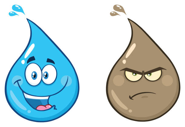 sauberes und schmutziges wasser tropfen cartoon maskottchen. - drop water cartoon raindrop stock-grafiken, -clipart, -cartoons und -symbole