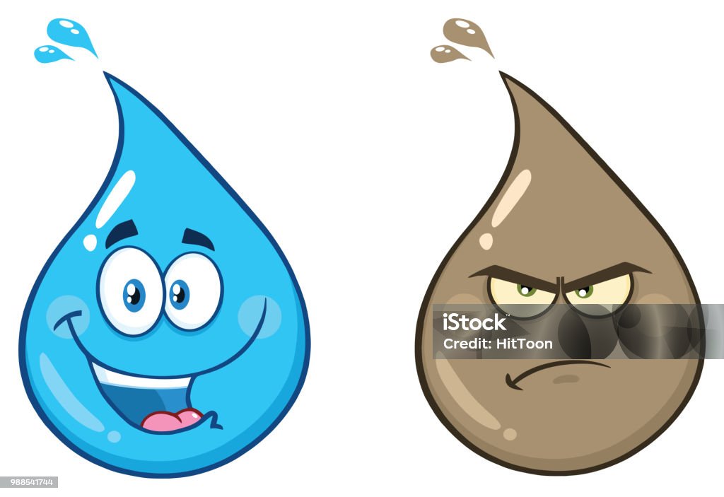  Ilustración de Personaje De Mascota De Dibujos Animados De Gotas De Agua Limpia Y Sucia y más Vectores Libres de Derechos de Agua