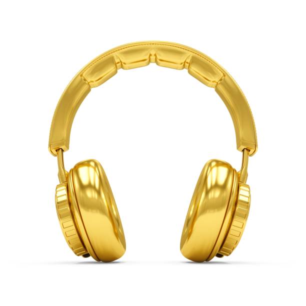 istock 3D Rendering Golden headphones isolated on white background 988546150
