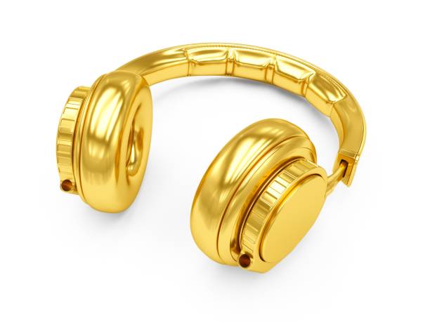 istock 3D Rendering Golden headphones isolated on white background 988546240