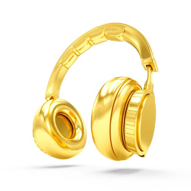 istock 3D Rendering Golden headphones isolated on white background 988546372