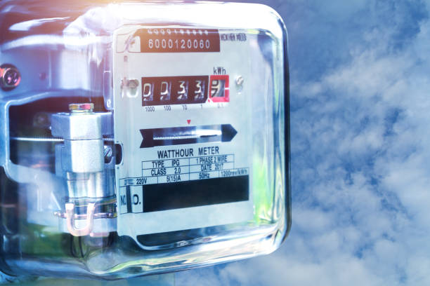 istock Electric power meter measuring power usage. Watt hour electric meter measurement tool. 988546722