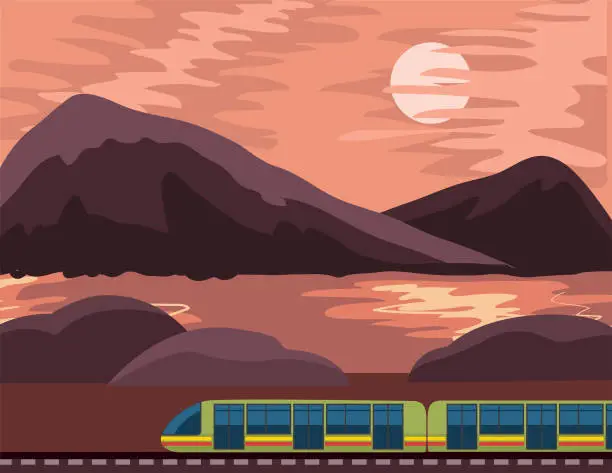 Vector illustration of Beautiful Landscape Travel And Transportation Theme