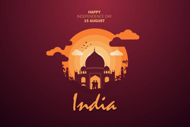 happy independence day of india für den 15. august. berühmtes denkmal indiens im indischen hintergrund. vektor-illustration eps10 - mogal stock-grafiken, -clipart, -cartoons und -symbole