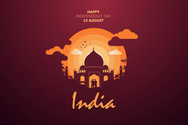 Happy Independence Day of India for 15th August. Famous monument of India in Indian background. Vector illustration EPS10 Happy Independence Day of India for 15th August. Famous monument of India in Indian background. Vector illustration EPS10 independence illustrations stock illustrations