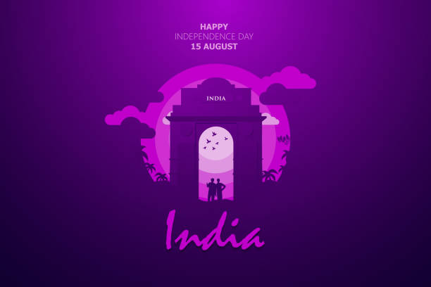 szczęśliwego dnia niepodległości indii na 15 sierpnia. słynny pomnik indii w indyjskim tle. ilustracja wektorowa eps10 - india gate delhi new delhi stock illustrations