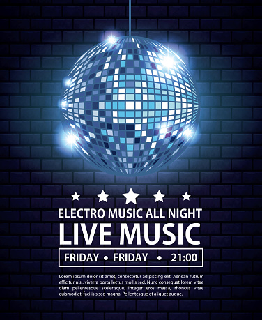 Electro music festivas poster with disco ball vector illustration graphic design