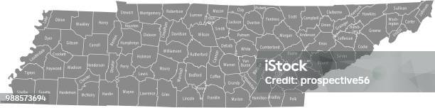 Tennessee County Map Vector Outline With Counties Names Labeled In Gray Background Stock Illustration - Download Image Now