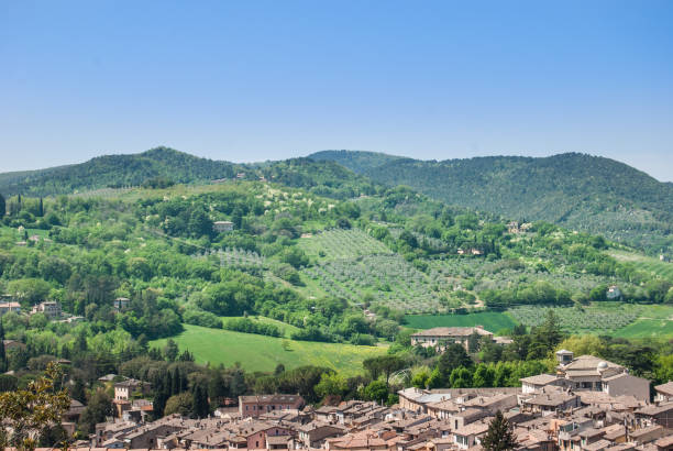 panorama på kullarna i umbrien och spoleto - spoleto bildbanksfoton och bilder