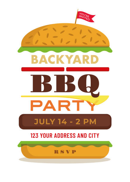 bbq 초대 형판 - hamburger bun barbecue sign stock illustrations