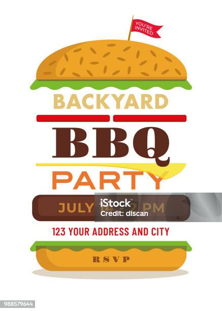 Bbq Invitation Template Stock Illustration - Download Image Now - Burger, Hamburger, Menu