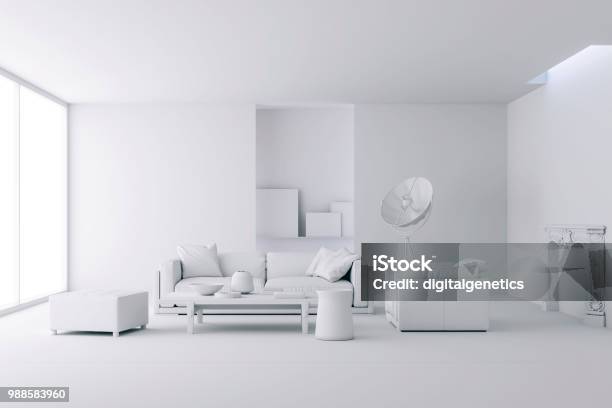 3 D Render Interior Del Hermoso Limpio Foto de stock y más banco de imágenes de Blanco - Color - Blanco - Color, Tridimensional, Habitación