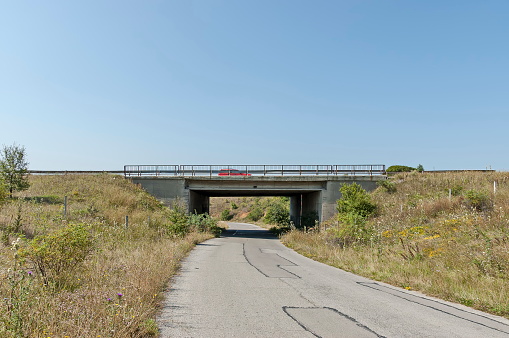 Important transport bridge of highway over minor road between Vakarel and Paunovo villages, Ihtiman Municipality, Bulgaria