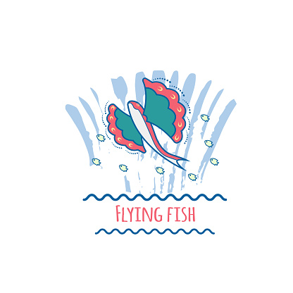 Flying Fish Bitmap Flying Fish Vector Stock Illustration - Download Image Now - Flying ...