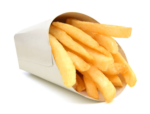 istock french fries in a paper wrapper on white background 988640648