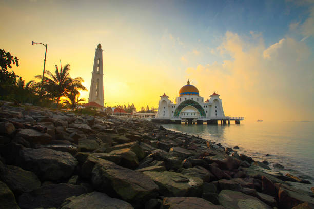 istock Majestic view of Malacca Straits Mosque during sunset 988640980