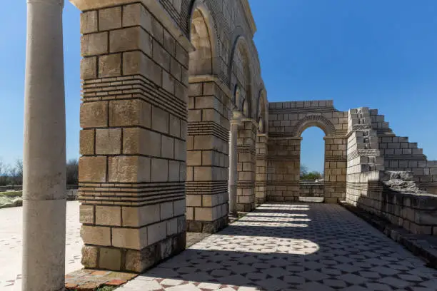 View of Ruins of The Great Basilica near The capital city of the First  Bulgarian Empire Pliska, Bulgaria