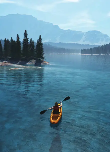 Photo of Man with canoe on the lake.