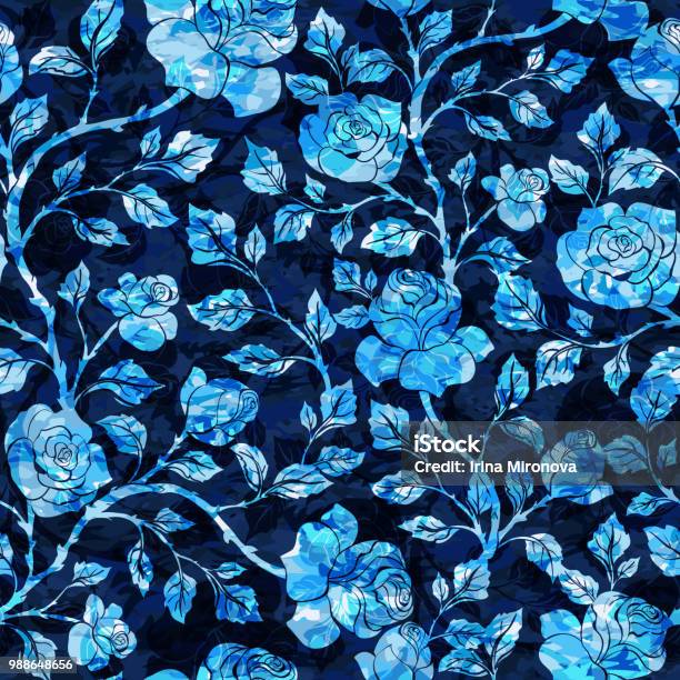 Cyan Roses Seamless Pattern Floral Seamless Pattern With Bright Roses Stock Illustration - Download ...