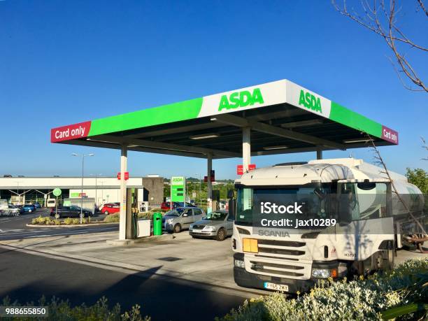 Asda Petrol Station Delivery Of Fuel Stock Photo - Download Image Now - Gas Station, Asda, Fuel Pump