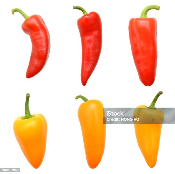 Studio Macro Of Three Sweet Minipeppers Against A White Background Stock Photo - Download Image Now