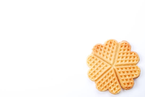 festive breakfast composition with homemade waffles in the shape of heart for valentine's day. - wafer waffle isolated food imagens e fotografias de stock