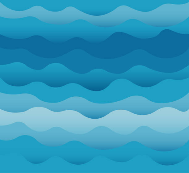 ilustrações de stock, clip art, desenhos animados e ícones de waves vector. ocean sea water blue cut out paper style. - water ocean