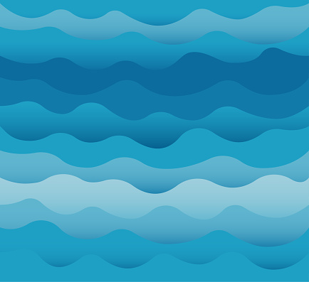 Waves vector. Ocean sea water blue cut out paper style background.