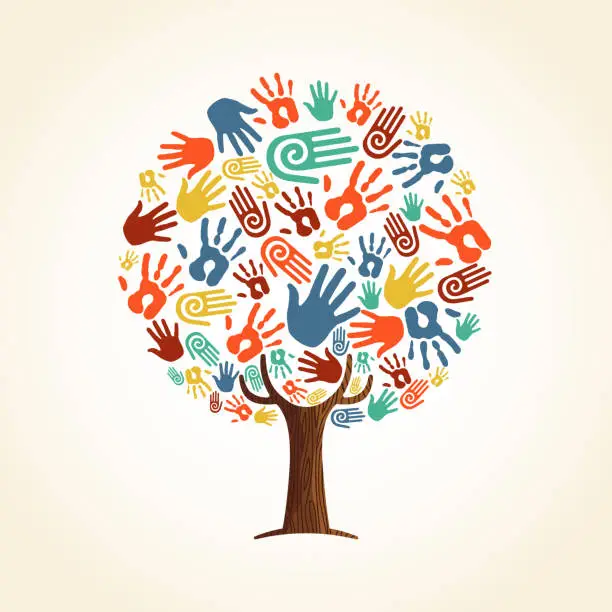 Vector illustration of Human hand tree concept for community help