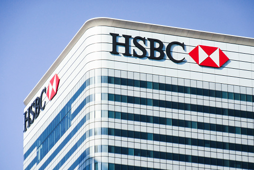 HSBC headquarters in London's Canary Wharf- British based large banking and financial service company