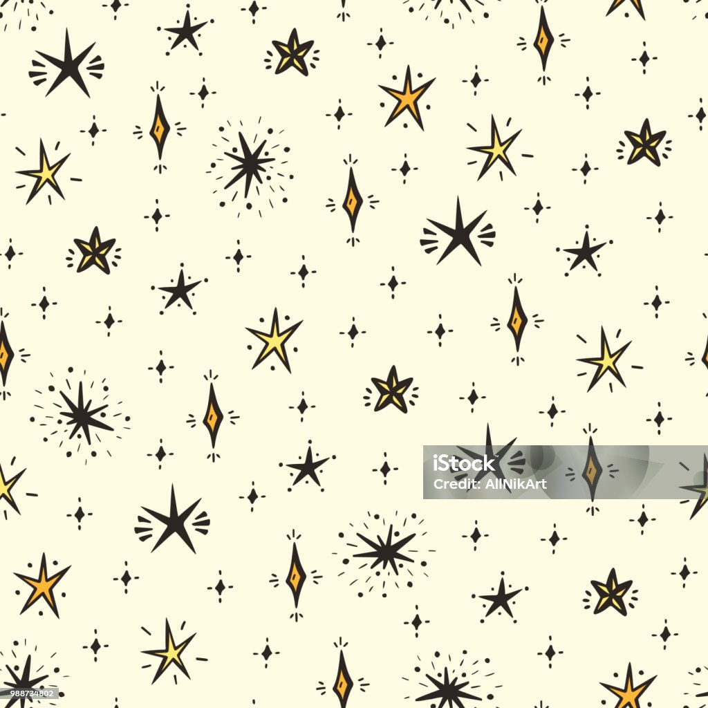 Starry Pattern Starry Sky Background Hand Drawn Doodle Stars Seamless Pattern Vector ...